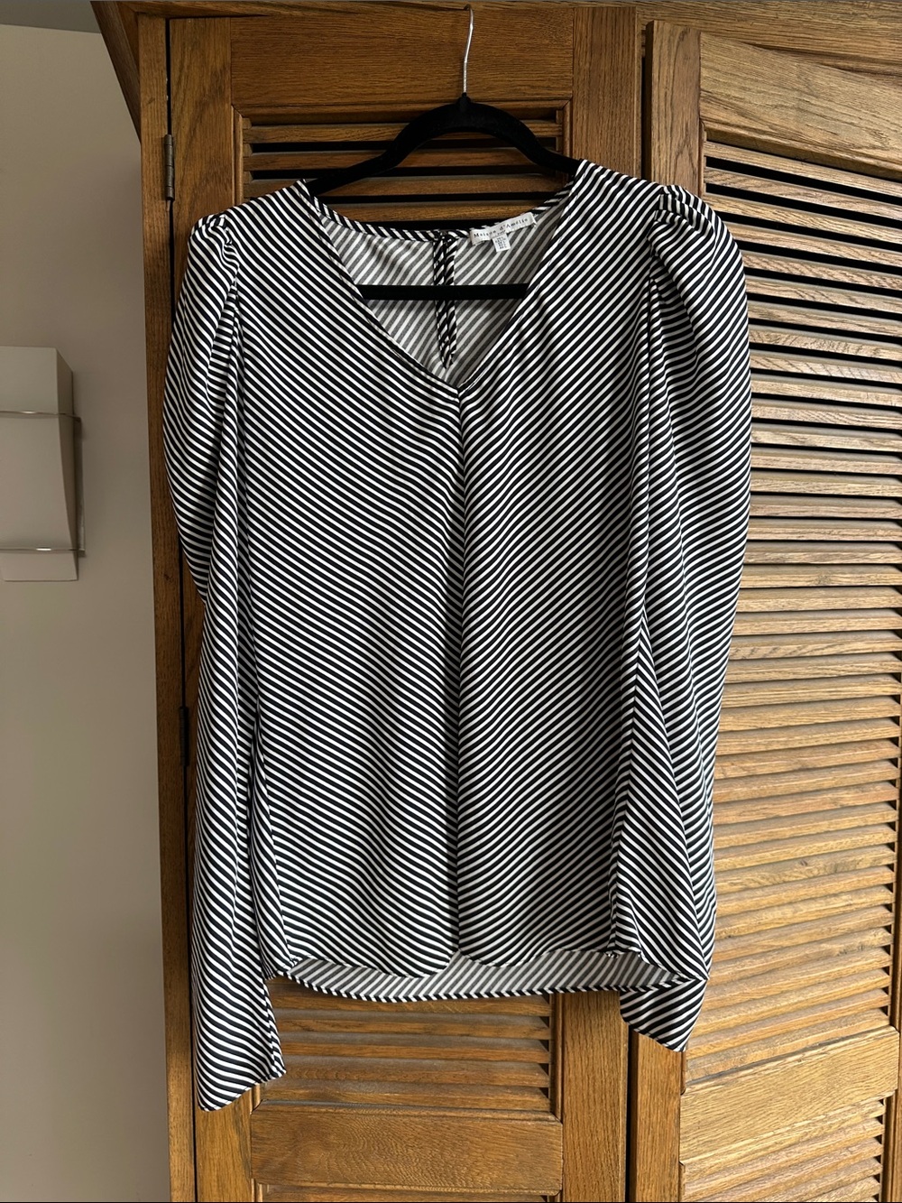 Black & White Striped V-Neck Blouse